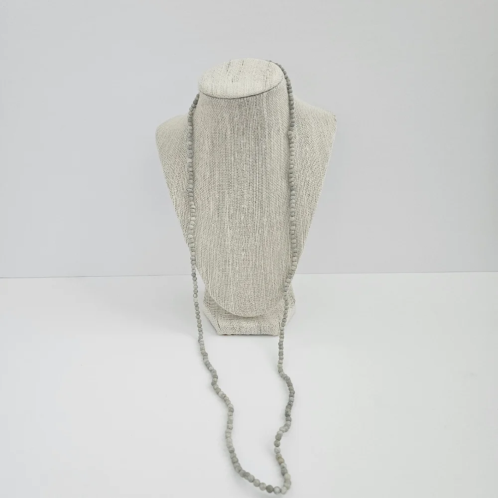 Natural Grey Stone Matte Beaded Rope Necklace - Picture 1 of 6